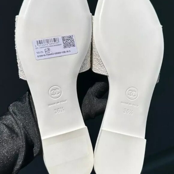 Chanel White Embroidery CC Logo Slide Slip Sandal Mule Flat Full Set Size 36.5 - Picture 6 of 10